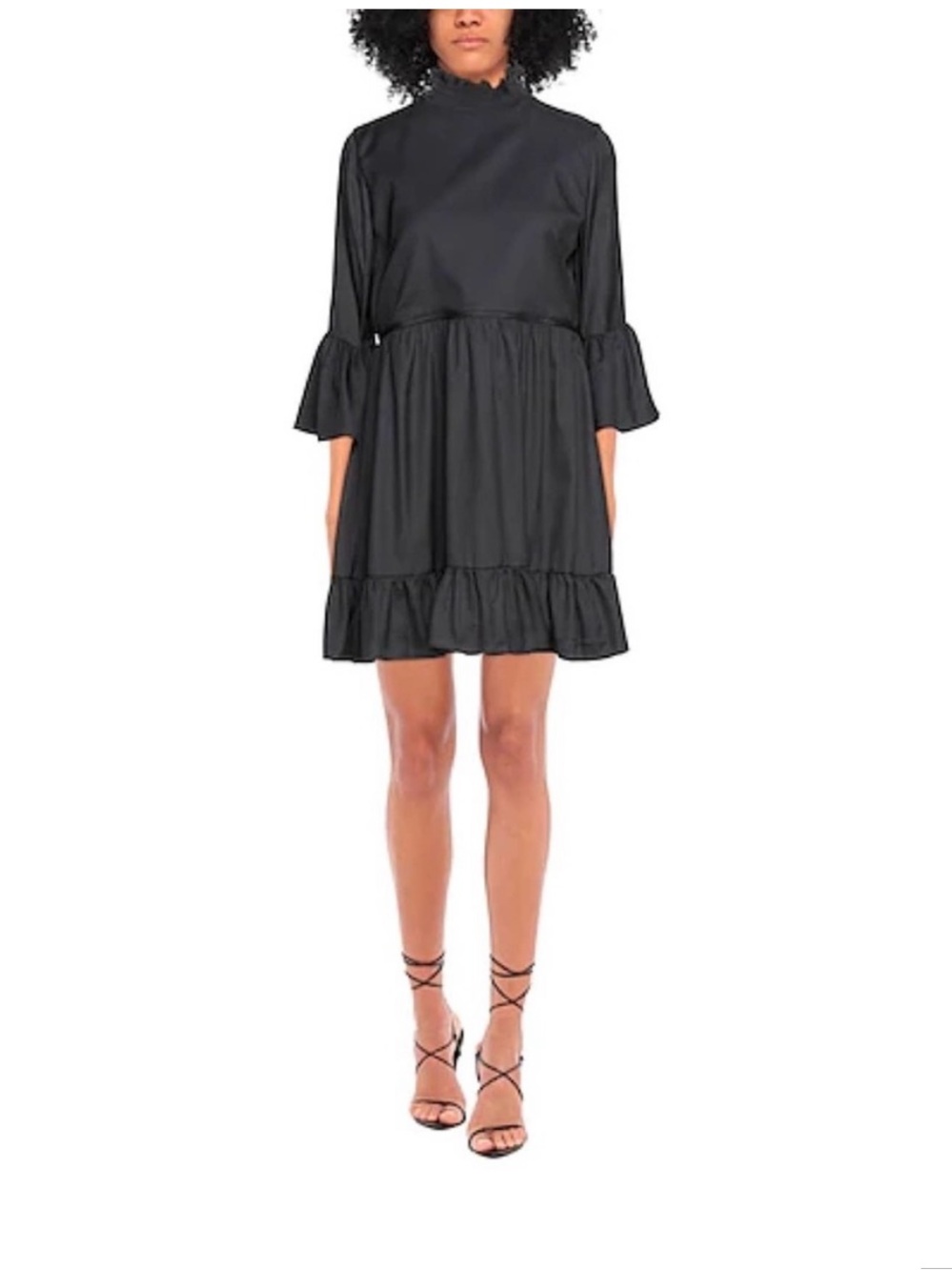 Alice + Olivia Ruffle Hem Bell Sleeve Mini Dress Black 4